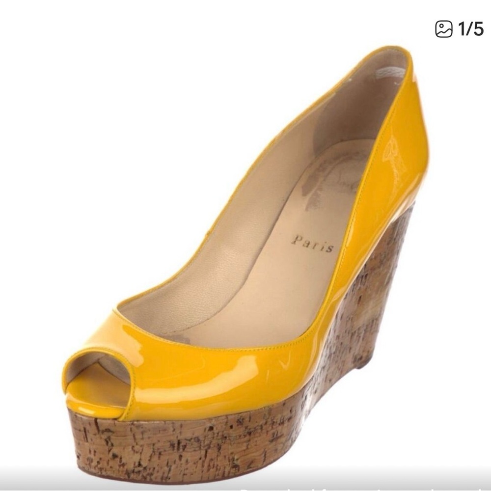 Christian Louboutin Yellow Peep-Toe Wedge Sandals